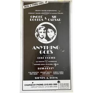 RARE ANYTHING GOES Ginger Rogers Sid Caesar Window card 1980 Limited Engagement